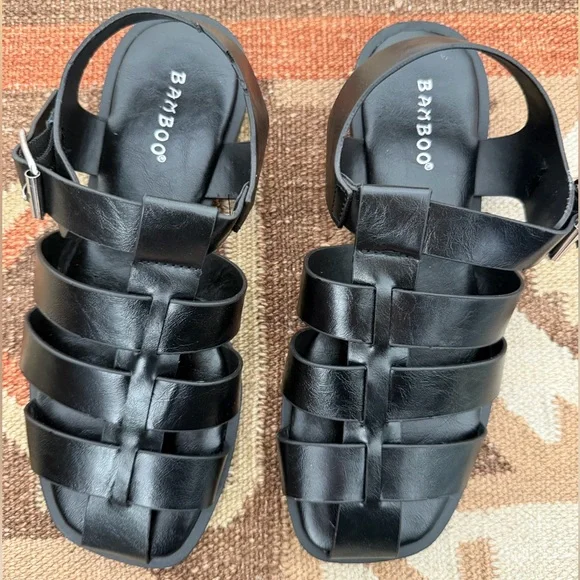 Bamboo New Black Fisherman’s Gladiator Sandals - Picture 3 of 4